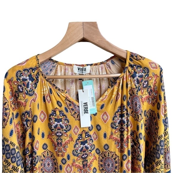 NWT Verse Mati Billow Sleeve Peasant Golden Yellow Blouse, Size Medium - Picture 3 of 9